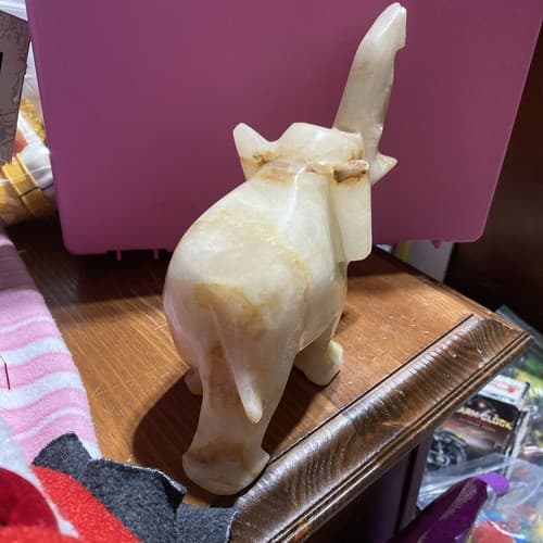 Vintage Onyx Stone Carved Elephant Raised Trunk Sculpture - Thumbnail 5