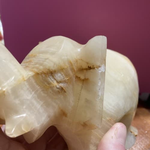 Vintage Onyx Stone Carved Elephant Raised Trunk Sculpture - Thumbnail 7