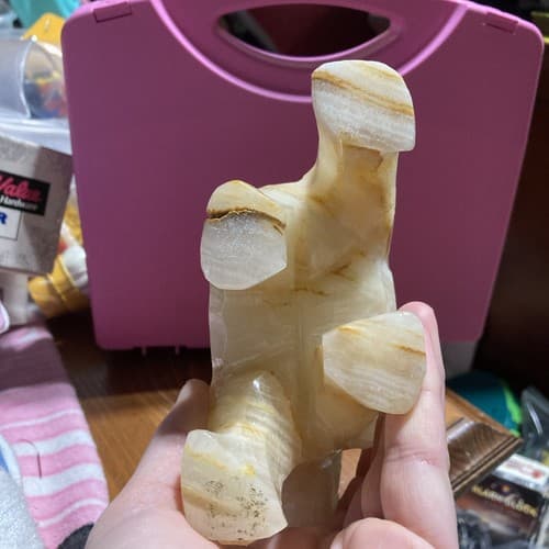 Vintage Onyx Stone Carved Elephant Raised Trunk Sculpture - Thumbnail 8