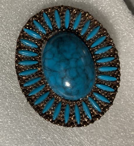 Turquoise Point Oval Brooch Marble Accent Southwest DesertCraft VTG Heavy - Thumbnail 3