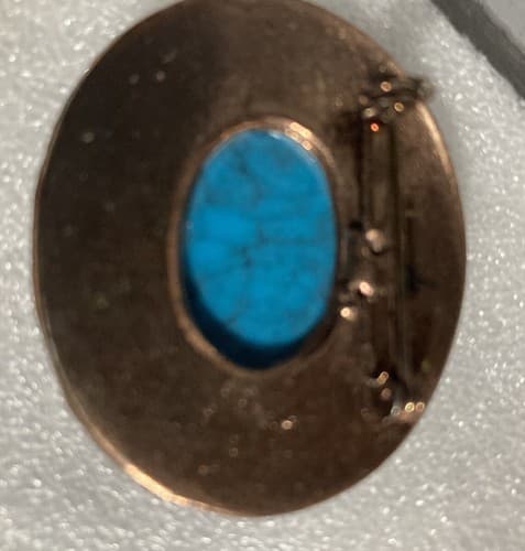 Turquoise Point Oval Brooch Marble Accent Southwest DesertCraft VTG Heavy - Thumbnail 2