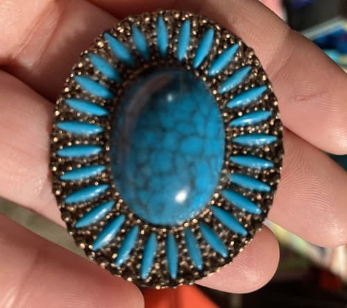 Turquoise Point Oval Brooch Marble Accent Southwest DesertCraft VTG Heavy - Image 1