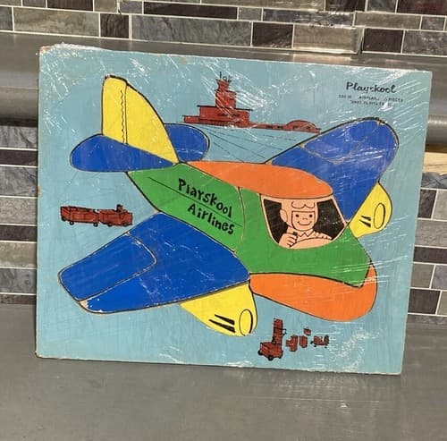 PLAYSKOOL Wooden Airplane Puzzle 330-16 15 Pieces 50s-60s - Image 1