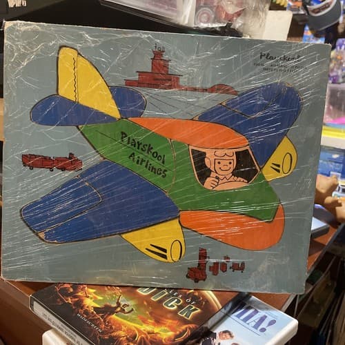 PLAYSKOOL Wooden Airplane Puzzle 330-16 15 Pieces 50s-60s - Thumbnail 2