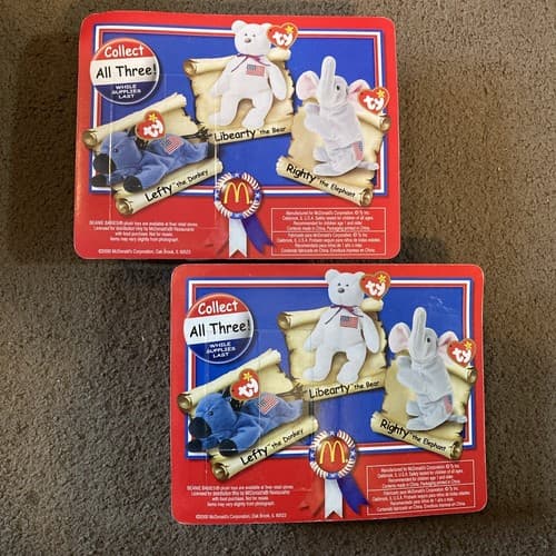 2 New Ty Teenie Beanie Baby Libearty Patriotic Bear W/ Lefty The Elephant - Thumbnail 4