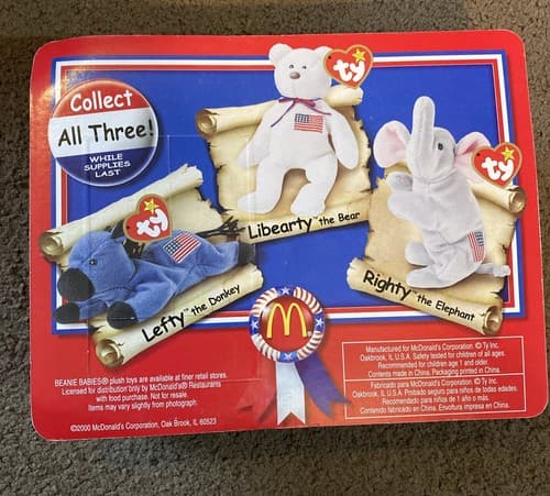 2 New Ty Teenie Beanie Baby Libearty Patriotic Bear W/ Lefty The Elephant - Thumbnail 3