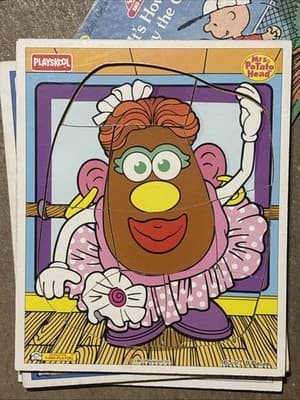 Playskool Mrs Potato Head Wood Tray Puzzle #163-07 1997 9pcs - Image 1