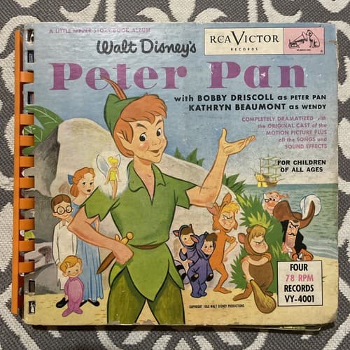 1952 PETER PAN RECORD STORYBOOK (78 RPM) Little Nipper Album Walt Disney RARE - Thumbnail 2