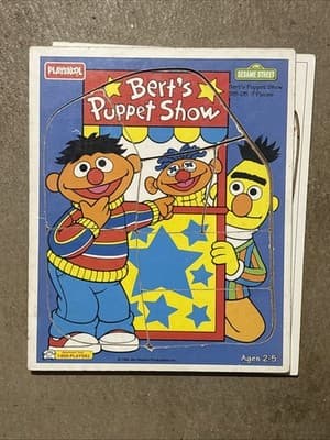 Bert's Puppet Show Playskool Wooden Tray Puzzle 315-05 1994 Jim Henson 7pc - Image 1