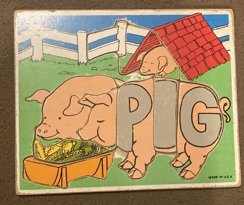 Playskool 168-07 10 Pieces Pig USA Vintage Board Puzzle - Image 1
