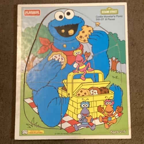 1994 Jim Henson Playskool Cookie Monster Wooden Puzzle 315-07 8 Pieces - Image 1