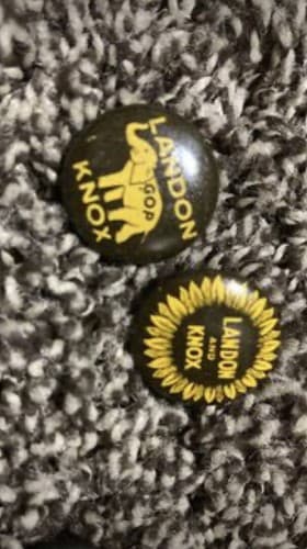 VTG Political LANDON & KNOX Campaign Yellow Sunflower & Elephant 3/4" Litho Pins - Image 1
