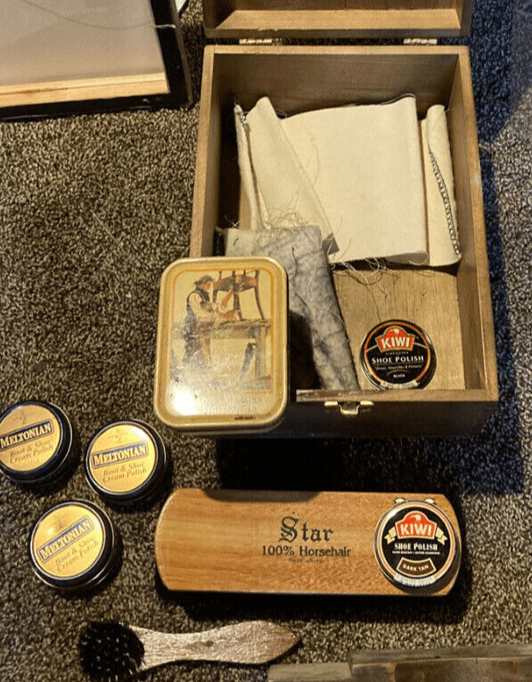 Old Service Shoeshine Collectors Dovetailed KIWI Handcrafted Kit Brushes & More - Image 1
