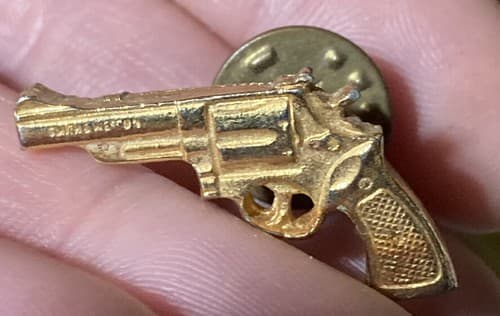 Vintage Antique Gold Miniature Small Tiny Smith & Wesson Handgun Pistol Gun Pin - Image 1