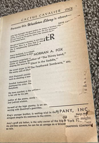 1947 Dell #406 “Cactus Cavalier” by Norman A Fox First Pb Edition - Thumbnail 5