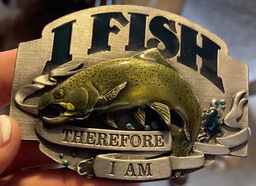 1992 Vintage Siskiyou I Fish Therefore I Am Belt Buckle New Ashland Oregon