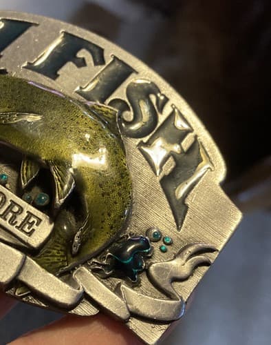 1992 Vintage Siskiyou I Fish Therefore I Am Belt Buckle New Ashland Oregon - Thumbnail 2