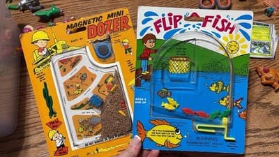 Rare Vintage Mini Magnetic Dozer #545 Smethport Specialty & Flip A Fish Complete