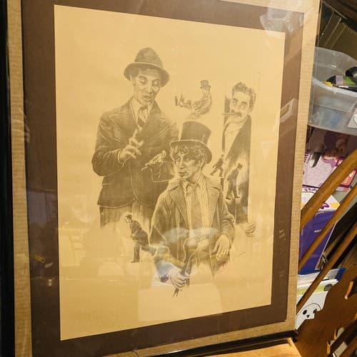 Very Rare Hand Drawn Portrait Of Comedian "Marx Brothers" Signed & # by Lanse