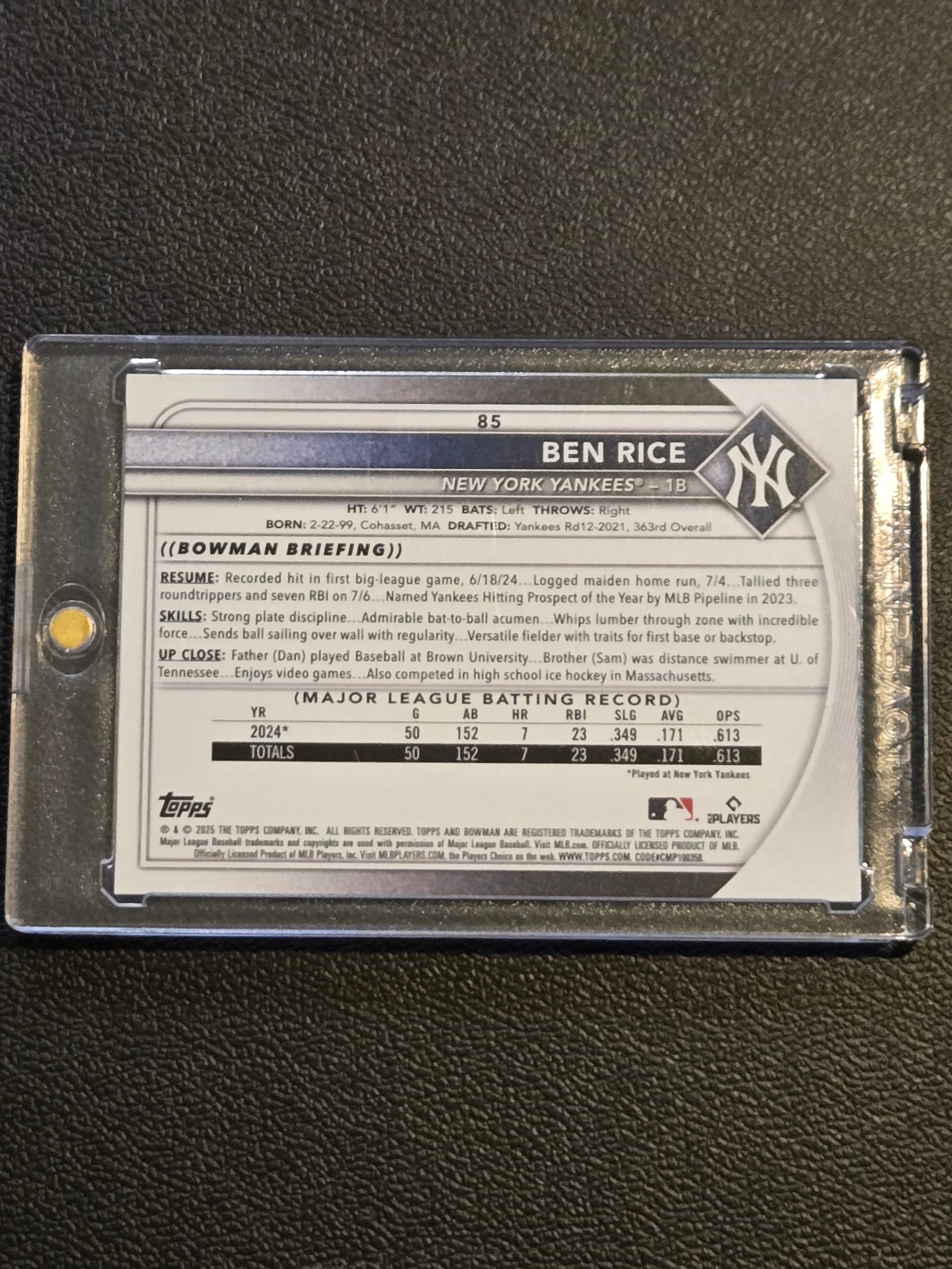 2025 Bowman #85 Ben Rice - Thumbnail 2