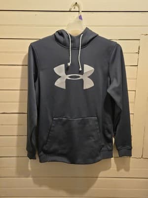 Under Armour Hoodie Mens M Gray ColdGear Fleece Lined Pullover Kangaroo Logo - Image 1