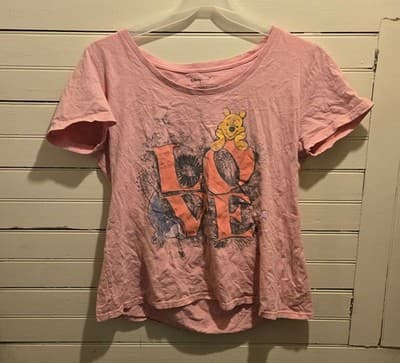 Disney Store Shirt Womens XL Pink Short Sleeve Crewneck Organic Cotton Logo - Image 1