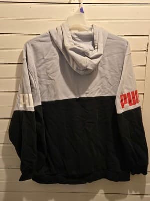 Puma Hoodie Mens XXL Gray Black Colorblock Pullover Logo Sleeve Kangaroo Pocket - Thumbnail 4