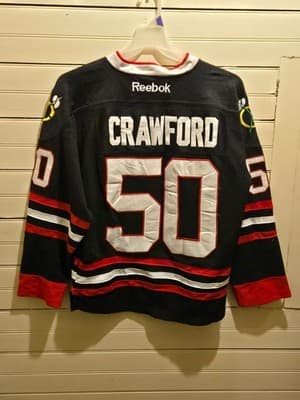 Reebok CCM Hockey Jersey Mens 48 Chicago Blackhawks Crawford 50 Black Authentic - Image 1