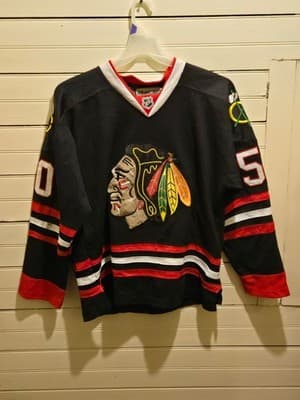 Reebok CCM Hockey Jersey Mens 48 Chicago Blackhawks Crawford 50 Black Authentic - Thumbnail 3
