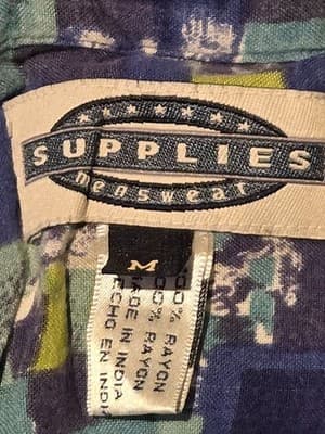 Supplies Shirt Mens M Blue Green Abstract Crinkle Short Sleeve Button Up Casual - Thumbnail 2