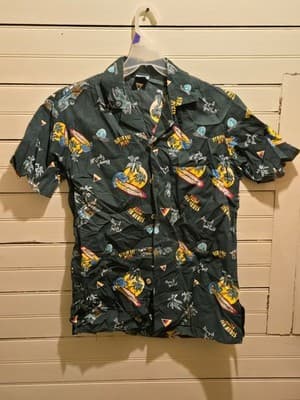 Fashion Seal Shirt Mens S Hawaiian Aloha Short Sleeve Palm Surf Pizza Green - Image 1