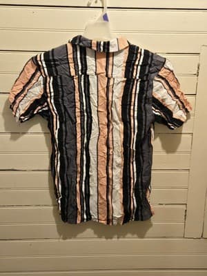 No Boundaries Blouse Womens S Striped Short Sleeve Button Front Vertical Peach - Thumbnail 3