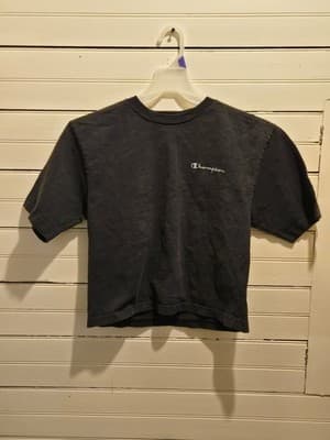 Champion T-Shirt Boys M Black Embroidered Script Logo Crew Neck Boxy Fit - Image 1