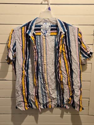 Denim & Flower Shirt Mens XL Striped Short Sleeve Button Front Multicolor Casual - Image 1