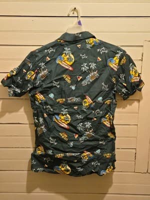 Fashion Seal Shirt Mens S Hawaiian Aloha Short Sleeve Palm Surf Pizza Green - Thumbnail 3
