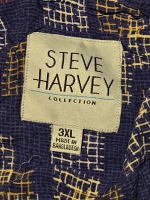 Steve Harvey Shirt Mens 3XL Blue Abstract Geometric Short Sleeve Button-Up - Thumbnail 2