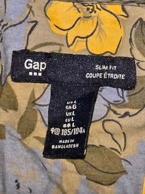 Gap Shirt Mens L Slim Fit Floral Button Up Long Sleeve Blue Yellow Casual Woven - Thumbnail 2