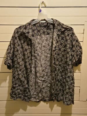 Murano Shirt Womens L Black White Printed Short Sleeve Button Front Casual Top - Image 1