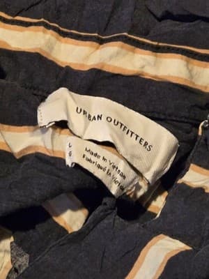 Urban Outfitters Shirt Mens L Navy White Vertical Stripe Short Sleeve Rayon - Thumbnail 2