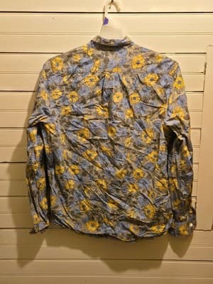 Gap Shirt Mens L Slim Fit Floral Button Up Long Sleeve Blue Yellow Casual Woven - Thumbnail 3