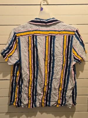 Denim & Flower Shirt Mens XL Striped Short Sleeve Button Front Multicolor Casual - Thumbnail 3