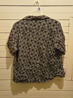 Murano Shirt Womens L Black White Printed Short Sleeve Button Front Casual Top - Thumbnail 3