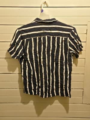 Urban Outfitters Shirt Mens L Navy White Vertical Stripe Short Sleeve Rayon - Thumbnail 4