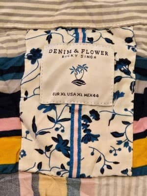 Denim & Flower Shirt Mens XL Striped Short Sleeve Button Front Multicolor Casual - Thumbnail 2