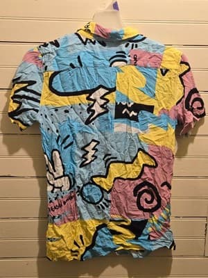 Reason Shirt Mens L Short Sleeve Casual Graphic Abstract Colorblock Pastel Multi - Thumbnail 3