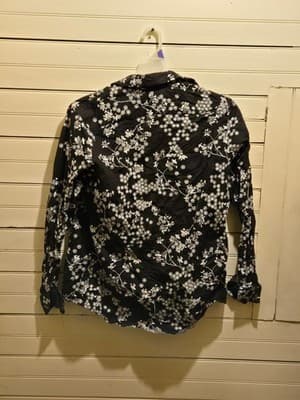 Claiborne Shirt Mens XL Black White Floral Long Sleeve Button Up Lightweight - Thumbnail 3