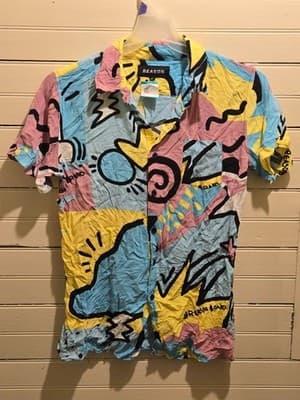 Reason Shirt Mens L Short Sleeve Casual Graphic Abstract Colorblock Pastel Multi - Image 1