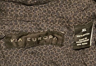 Via Europa Shirt Mens XL Short Sleeve Button Up Crinkle Texture Navy Rayon Print - Thumbnail 2