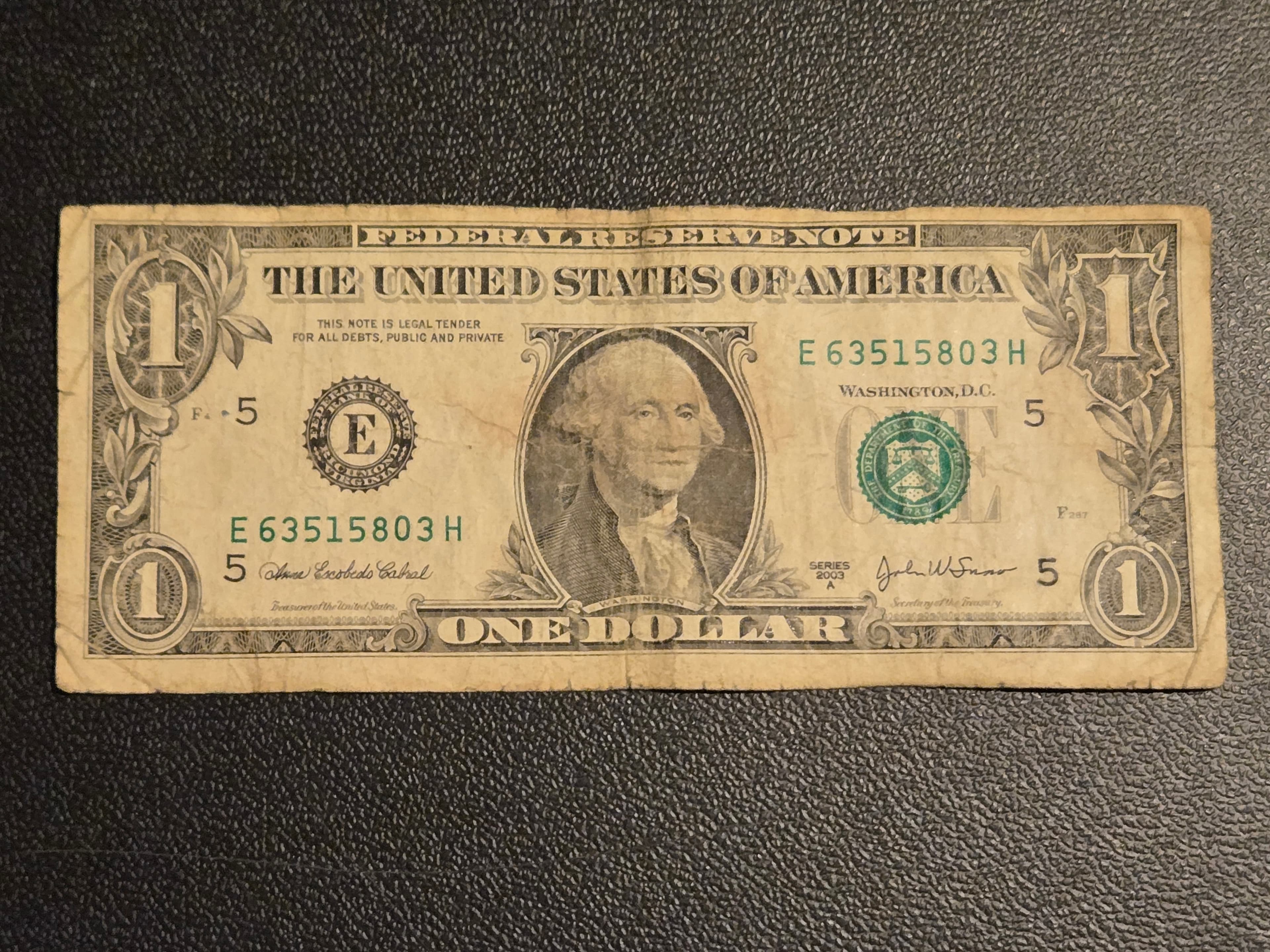 2003A $1 Federal Reserve Note Richmond E One Dollar Bill George Washington - Image 1
