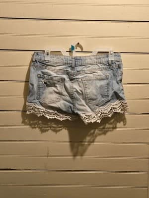 Janina Shorts Womens 36 Light Blue Denim Crochet Lace Trim Distressed Casual - Thumbnail 3